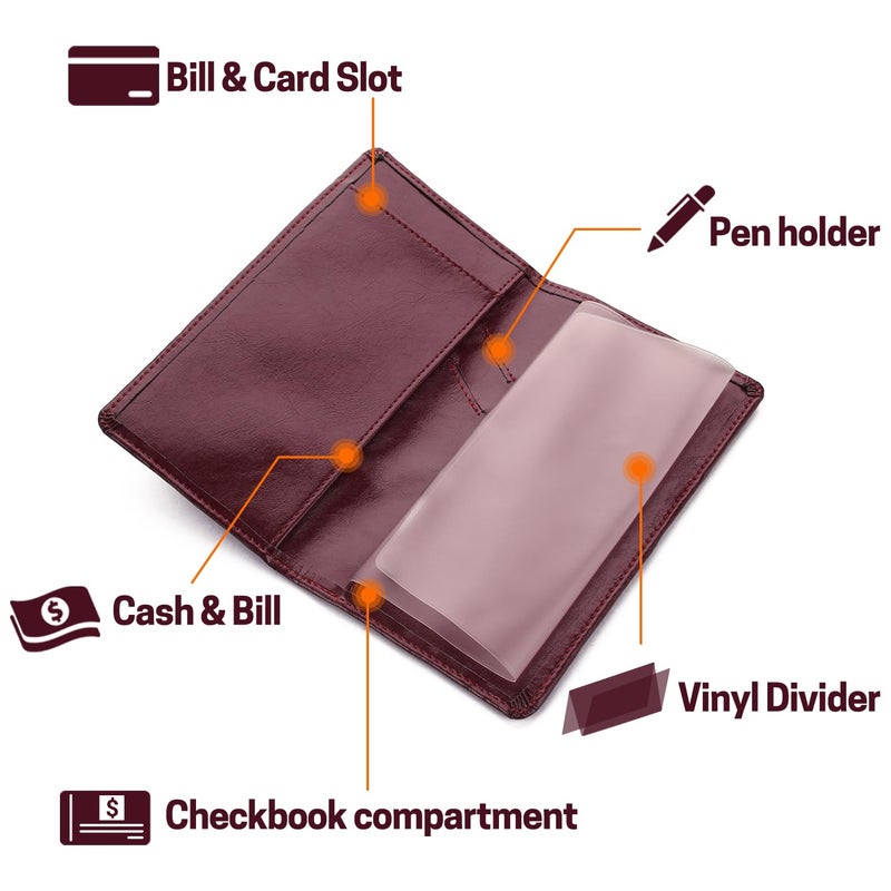 Aurya Leather Checkbook Covers for Personal Checkbook, Checkbook Holder with Free Vinyl Divider, Checkbook Cover for Duplicate Checks for Men and Women - Image 3